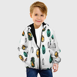 Куртка с капюшоном детская Перья на белом фоне, цвет: 3D-черный — фото 2