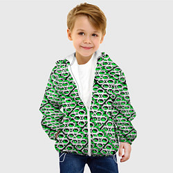 Куртка с капюшоном детская Зелёно-белый узор на чёрном фоне, цвет: 3D-белый — фото 2