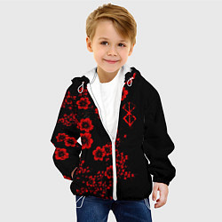 Куртка с капюшоном детская Клеймо жертвы из аниме Берсерк - красные цветы, цвет: 3D-белый — фото 2