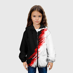 Куртка с капюшоном детская Черные красные и белые штрихи красок, цвет: 3D-черный — фото 2