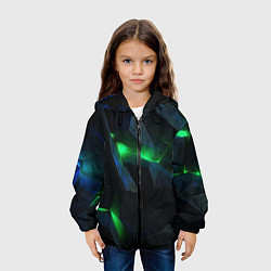Куртка с капюшоном детская Объемная геометрическая зеленая неоновая абстракци, цвет: 3D-черный — фото 2