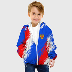 Куртка с капюшоном детская Триколор штрихи с гербор РФ, цвет: 3D-белый — фото 2
