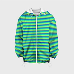 Куртка с капюшоном детская Зелёный в синюю полоску, цвет: 3D-белый