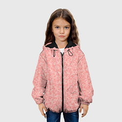 Куртка с капюшоном детская Цветочный паттерн персиково-розовый, цвет: 3D-черный — фото 2