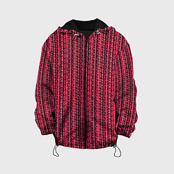 Куртка с капюшоном детская Красно-розовый искажённые полосы, цвет: 3D-черный