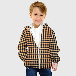 Куртка с капюшоном детская Паттерн черных и коричневых квадратов, цвет: 3D-белый — фото 2