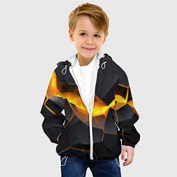 Куртка с капюшоном детская Разлом черных плит и оранжевая лава, цвет: 3D-белый — фото 2