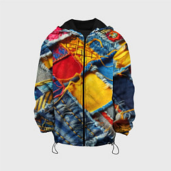 Куртка с капюшоном детская Colorful denim patchwork - ai art, цвет: 3D-черный