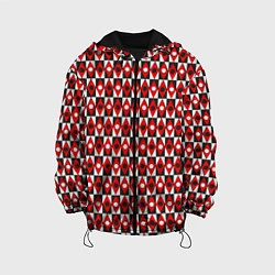 Куртка с капюшоном детская Чёрно-белые ромбы и круги на красном фоне, цвет: 3D-черный