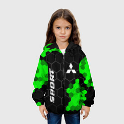 Куртка с капюшоном детская Mitsubishi green sport hexagon, цвет: 3D-черный — фото 2