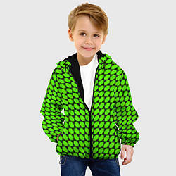 Куртка с капюшоном детская Зелёные лепестки шестиугольники, цвет: 3D-черный — фото 2