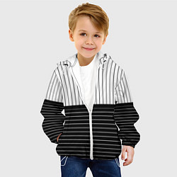 Куртка с капюшоном детская Полосатый чёрно-белый, цвет: 3D-белый — фото 2