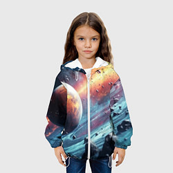 Куртка с капюшоном детская Объемный космос и планеты, цвет: 3D-белый — фото 2