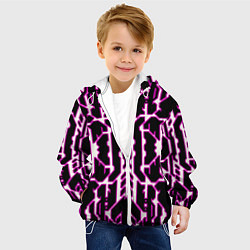 Куртка с капюшоном детская Техно белые линии с розовой обводкой на чёрном фон, цвет: 3D-белый — фото 2