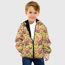 Куртка с капюшоном детская Крупные пионы садовые цветы бутоны паттерн, цвет: 3D-черный — фото 2