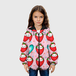 Куртка с капюшоном детская Котик клубничка и сердца узор, цвет: 3D-черный — фото 2
