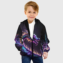 Куртка с капюшоном детская Неоновый сиреневый дракон на черном фоне, цвет: 3D-черный — фото 2