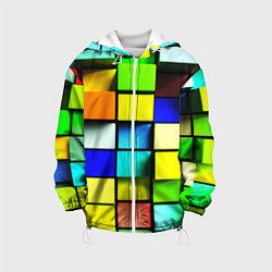 Куртка с капюшоном детская Оптические кубы, цвет: 3D-белый