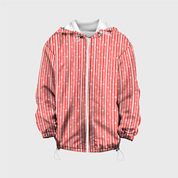 Куртка с капюшоном детская Светло-красный полосы с горошками, цвет: 3D-белый