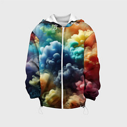 Куртка с капюшоном детская Яркий цветной дым, цвет: 3D-белый