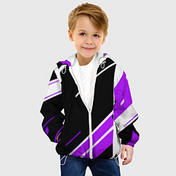 Куртка с капюшоном детская Бело-фиолетовые полосы на чёрном фоне, цвет: 3D-белый — фото 2