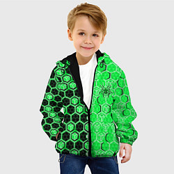 Куртка с капюшоном детская Техно-киберпанк шестиугольники зелёный и чёрный с, цвет: 3D-черный — фото 2