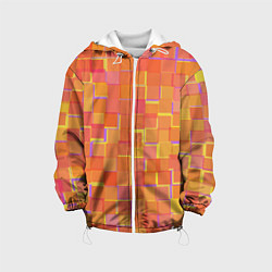 Куртка с капюшоном детская Россыпь оранжевых квадратов, цвет: 3D-белый