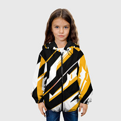 Куртка с капюшоном детская Жёлто-белые широкие линии на чёрном фоне, цвет: 3D-черный — фото 2