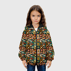 Куртка с капюшоном детская Африканские паттерн животные, цвет: 3D-черный — фото 2