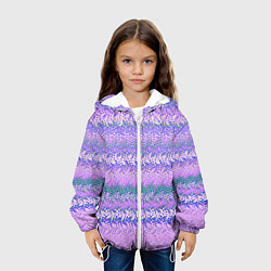 Куртка с капюшоном детская Светлый сиреневый узор полосами, цвет: 3D-белый — фото 2