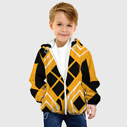 Куртка с капюшоном детская Чёрные квадраты и белые полосы на оранжевом фоне, цвет: 3D-белый — фото 2