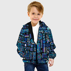Куртка с капюшоном детская Этнический неоновый орнамент, цвет: 3D-черный — фото 2