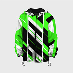 Куртка с капюшоном детская Black and green stripes on a white background, цвет: 3D-черный