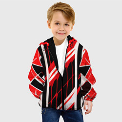 Куртка с капюшоном детская Red and white lines on a black background, цвет: 3D-черный — фото 2