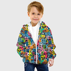 Куртка с капюшоном детская Весёлые лица абстрактные, цвет: 3D-белый — фото 2