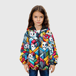 Куртка с капюшоном детская Геометрический паттерн с котятами - нейросеть, цвет: 3D-черный — фото 2