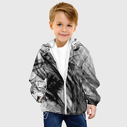 Куртка с капюшоном детская Серый абстрактный серо-черный шрих, цвет: 3D-белый — фото 2