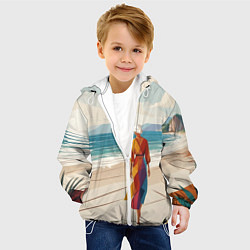 Куртка с капюшоном детская Летний пейзаж с женщиной на пляже, цвет: 3D-белый — фото 2