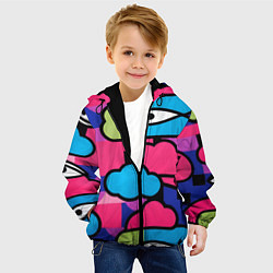 Куртка с капюшоном детская Глаза облака абстракция, цвет: 3D-черный — фото 2