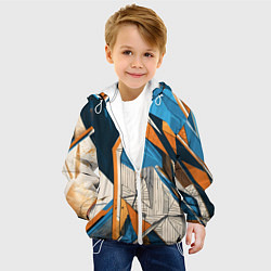 Куртка с капюшоном детская Абстракция сине-оранжевая осколки, цвет: 3D-белый — фото 2