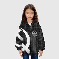 Куртка с капюшоном детская Герб РФ паттерн стиль ссср, цвет: 3D-черный — фото 2