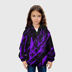 Куртка с капюшоном детская Purple stripes on a black background, цвет: 3D-черный — фото 2