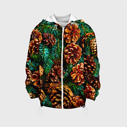 Куртка с капюшоном детская Елочные ветки с шишками, цвет: 3D-белый