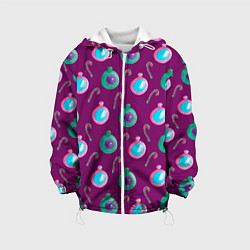 Куртка с капюшоном детская Новогодний узор с елочными игрушками, цвет: 3D-белый