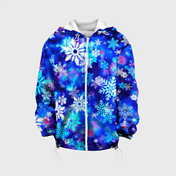 Куртка с капюшоном детская Яркие узоры снежинок, цвет: 3D-белый