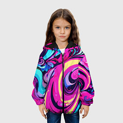 Куртка с капюшоном детская Сине-розовый узор, цвет: 3D-черный — фото 2