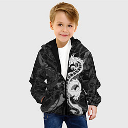 Куртка с капюшоном детская Белый трайбл дракон, цвет: 3D-черный — фото 2