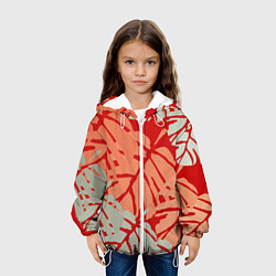 Куртка с капюшоном детская Отпечатки монстеры на красном, цвет: 3D-белый — фото 2