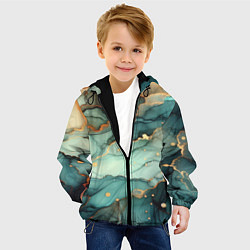 Куртка с капюшоном детская Бирюзовый узор с оранжевыми вставками, цвет: 3D-черный — фото 2