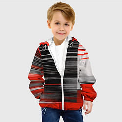 Куртка с капюшоном детская Белые вертикальные полосы на чёрно-красном фоне, цвет: 3D-белый — фото 2